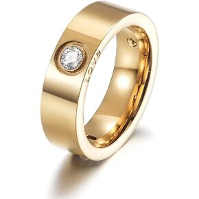 Gold Statement Rings for Women with CZ Wide Bands LOVE Engraved Rings for Unisex Adult Fashion Stainless Steel Chunky Enhancer Finger Jewelry (Masterpiece, 8)