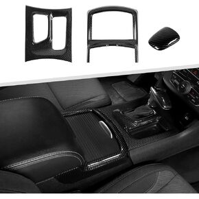 Jimen Compatible with Dodge Charger 2015-2023, 3PCS Gear Shift Panel & Cup Holder & Gear Shift Knob Cover Trim (Carbon Fiber)