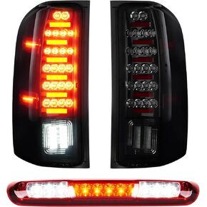 Tail Light + 3rd Brake Cargo Lamp for Chevy Silverado 1500 2007-2013, Silverado 2500 HD 3500 HD 2007-2014, GMC Sierra 3500 HD 2008-2014, High Mount Stop Light Rear LED Tail light, Only for 3157 Bulb