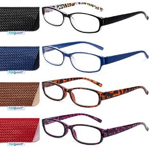 EYEGUARD Reading Glasses for Women 4 Pack Ladies Stylish Blue Light Readers Spring Hinges Computer Eyeglasses
