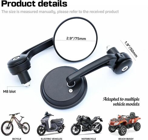 Motorcycle Bar End Mirrors, CNC Aluminum 7/8" Handlebar End Rear Side Mirrors, Round Anti Glare, Compatible with Most Motorcycle, Scooter, Moped, Ducati, Suzuki, Honda Grom, ATV in Saudi Arabia