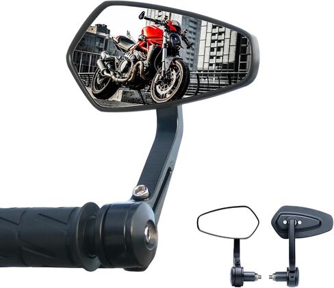 Motorcycle Bar End Mirrors, CNC Aluminum 7/8" Handlebar End Rear Side Mirrors, Round Anti Glare, Compatible with Most Motorcycle, Scooter, Moped, Ducati, Suzuki, Honda Grom, ATV in Saudi Arabia