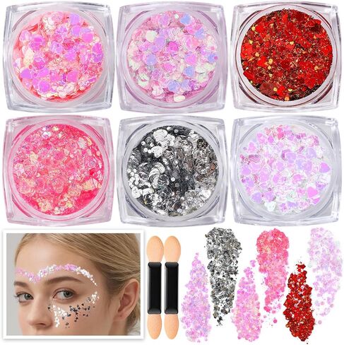 Teenitor Body Glitter Face Glitter Gel, Hair Glitter Gel, 6 Colors Glitter Makeup for Kids, Body Glitter for Women, Face Paint for Christmas Makeup, Concerts Rave Accessories in Kuwait
