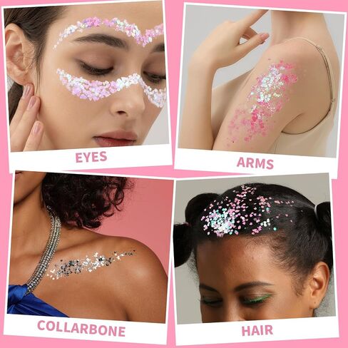 Teenitor Body Glitter Face Glitter Gel, Hair Glitter Gel, 6 Colors Glitter Makeup for Kids, Body Glitter for Women, Face Paint for Christmas Makeup, Concerts Rave Accessories in Kuwait