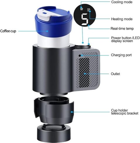 2-in-1 Smart Cooler Cups Holder, Portable Car Cooler Cup Mug Tumbler Holder Practical Small Cooler Cooling and Heating Beverage for Office,Travel,Truck,Household in Saudi Arabia