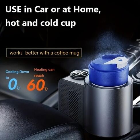 2-in-1 Smart Cooler Cups Holder, Portable Car Cooler Cup Mug Tumbler Holder Practical Small Cooler Cooling and Heating Beverage for Office,Travel,Truck,Household in Saudi Arabia