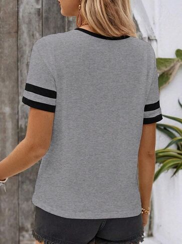 Hilinker Women's Short Sleeve T Shirts Zipper Tops Tee Color Block Casual Summer Loose Fit Blouses in Kuwait