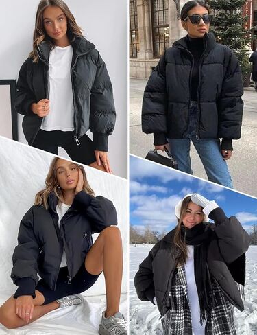 Gihuo Women’s Winter Cropped Puffer Jacket Coat Short Warm Quilted Jacket in Kuwait
