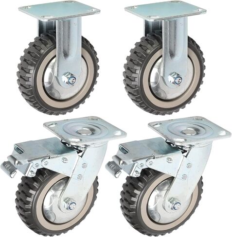 8 Inch Caster Wheels Heavy Duty Polyurethane Offroad Casters Set of 4 Swivel Plate Casters with 2 Brake Industrial Locking Wheels, Load Bearing 2314lbs in Saudi Arabia