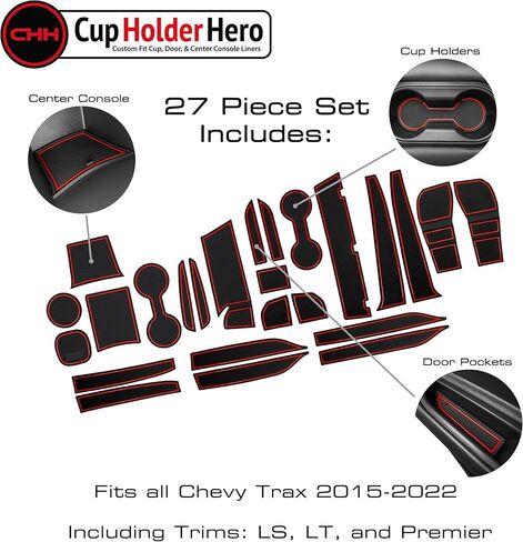 CupHolderHero يناسب ملحقات Chevy Trax 2015-2022 الداخلية المخصصة الفاخرة غير القابلة للانزلاق المضادة للغبار حامل الأكواب، سجادات بطانة وحدة التحكم المركزية، بطانات جيب الباب مجموعة 27 قطعة (زخرفة زرقاء) in Kuwait