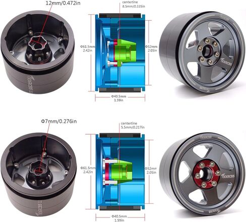 Adjustable 2 Offsets RC 2.2 Beadlock Wheels Rims Hub 1/10 Crawle Car Wheel Aluminum Upgrades for Gen8 Everest Gen 7 Pro / SCX10 Trx4m(4PC) (Black) in Kuwait