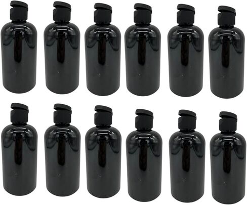زجاجات بلاستيكية من ناتشورال فارمز سعة 8 أونصة - 12 عبوة فارغة قابلة لإعادة الملء - خالية من مادة BPA - الزيوت العطرية - العلاج العطري | قبعة سوداء فليب توب سناب - صُنعت في الولايات المتحدة الأمريكية in Kuwait