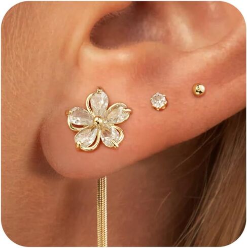 ACECHA Small Gold Hoop Earrings for Women, 14K Gold Plated Dainty Multiple Piercing Stud Earring Set Trendy Tassel Dangle Jewelry Stacks Gift in Saudi Arabia
