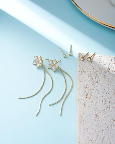 ACECHA Small Gold Hoop Earrings for Women, 14K Gold Plated Dainty Multiple Piercing Stud Earring Set Trendy Tassel Dangle Jewelry Stacks Gift in Saudi Arabia