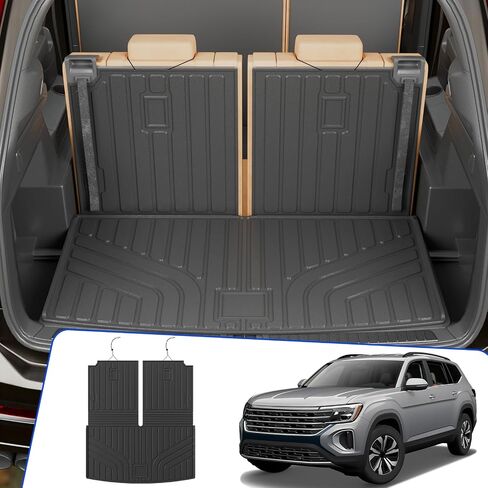 Rongtaod Cargo Mat Compatible with 2018-2024 2025 Volkswagen Atlas (NOT for Cross Sport) Trunk Mat Trunk Liner Cargo Liner Back Seat Cover 2023 VW Atlas Accessories (Trunk Mat with Backrest Mat) in Saudi Arabia