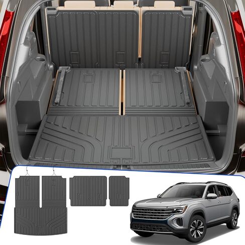 Rongtaod Cargo Mat Compatible with 2018-2024 2025 Volkswagen Atlas (NOT for Cross Sport) Trunk Mat Trunk Liner Cargo Liner Back Seat Cover 2023 VW Atlas Accessories (Trunk Mat with Backrest Mat) in Saudi Arabia
