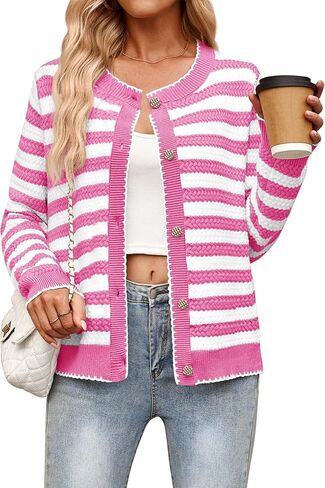 NENONA Women's Long Sleeve Striped Cardigan Sweaters Button Down Cable Knit 2024 Fall Classy Outwear in Saudi Arabia