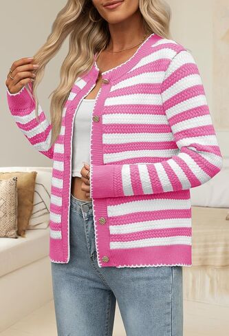 NENONA Women's Long Sleeve Striped Cardigan Sweaters Button Down Cable Knit 2024 Fall Classy Outwear in Saudi Arabia