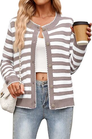 NENONA Women's Long Sleeve Striped Cardigan Sweaters Button Down Cable Knit 2024 Fall Classy Outwear in Saudi Arabia