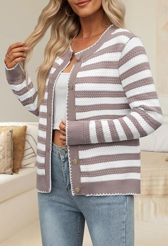 NENONA Women's Long Sleeve Striped Cardigan Sweaters Button Down Cable Knit 2024 Fall Classy Outwear in Saudi Arabia
