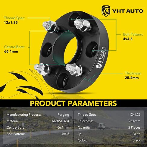 YHTAUTO 4x4.5 Hub Centric Wheel Spacers 1 Inch Fits Nissan Altima Maxima 200SX 240SX 300ZX, Infiniti G20 M30 4x114.3mm Tire Spacers w/ M12x1.25 Studs, 66.1mm Hub Bore 4 Lug 4PCS Black Spacers in Saudi Arabia