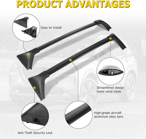 قضبان متقاطعة لرف السقف من AUXMART تناسب نيسان باثفايندر 2022-2024 مع قضبان جانبية متدفقة نقطة ثابتة 220 رطلًا من قضبان عرضية من الألومنيوم قابلة للتعديل متوافقة مع صناديق السقف وحقائب قوارب الكاياك على السطح in Kuwait