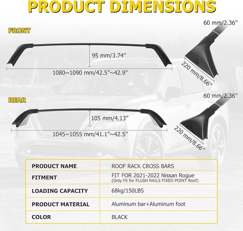 قضبان متقاطعة لرف السقف من AUXMART تناسب نيسان باثفايندر 2022-2024 مع قضبان جانبية متدفقة نقطة ثابتة 220 رطلًا من قضبان عرضية من الألومنيوم قابلة للتعديل متوافقة مع صناديق السقف وحقائب قوارب الكاياك على السطح in Kuwait
