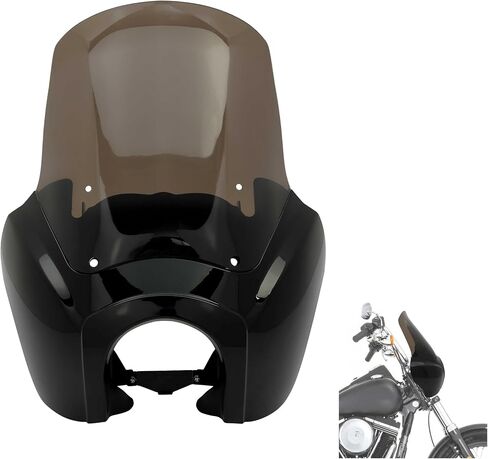 HECASA Fairing W/ 15'' Windshield Compatible with 1987-2017 Harley Davidson Dyna Super Glide Low Rider FXDL T-Sport FXDXT FXR Front Fairing Cover Windshield Windscreen Black & Smoked in Saudi Arabia