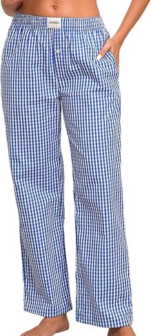 Womens Pajama Pants Cotton Plaid Lounge Pants Y2K Pj Bottoms Drawstring Sleepwear With Pockets S-3XL in Saudi Arabia