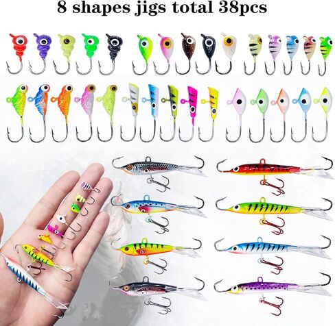 Bombite 38 قطعة من أدوات صيد الأسماك على الجليد مجموعة طُعم صيد الأسماك المتوهجة على الجليد ورؤوس صيد الكرابي وصيد الأسماك في الشتاء مع صندوق أدوات in Kuwait