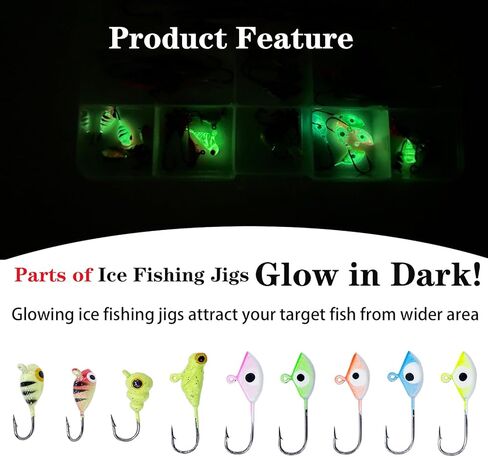 Bombite 38 قطعة من أدوات صيد الأسماك على الجليد مجموعة طُعم صيد الأسماك المتوهجة على الجليد ورؤوس صيد الكرابي وصيد الأسماك في الشتاء مع صندوق أدوات in Kuwait