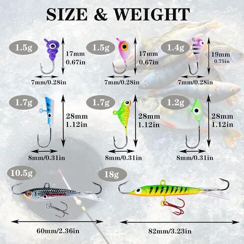 Bombite 38 قطعة من أدوات صيد الأسماك على الجليد مجموعة طُعم صيد الأسماك المتوهجة على الجليد ورؤوس صيد الكرابي وصيد الأسماك في الشتاء مع صندوق أدوات in Kuwait