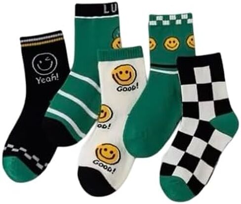GUGU GAGA kids toddler big little for boys girls unisex fashion cotton crew cute socks - 5 pairs set in Saudi Arabia