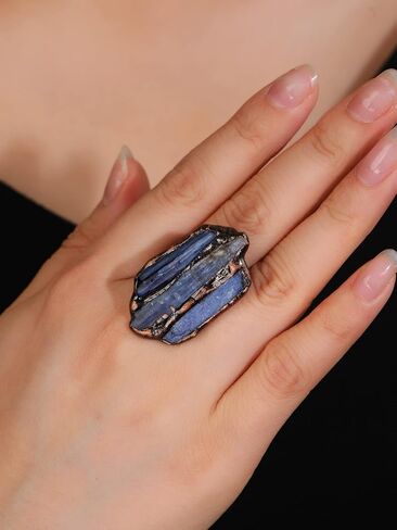 Natural Clear Crystal Blue Sapphire Statement Ring for Women Big Adjustable Open Size Gemstone Dainty Trendy Simple Party Wedding Band Rings Jewelry Birthday Birthstone in Saudi Arabia