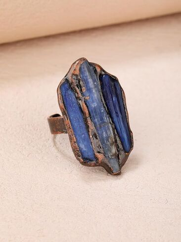 Natural Clear Crystal Blue Sapphire Statement Ring for Women Big Adjustable Open Size Gemstone Dainty Trendy Simple Party Wedding Band Rings Jewelry Birthday Birthstone in Saudi Arabia