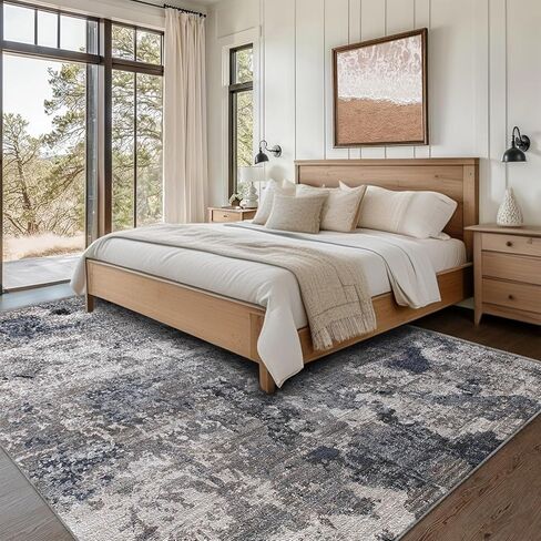 QD-Udreamy 5x7 Area Rugs - Machine Washable Rugs for Living Room, Gray Modern Area Rug with Non-Slip Backing, Stain Resistant Abstract Rug for Bedroom, Ultra-Thin Large Area Rugs for Home Decor in Kuwait