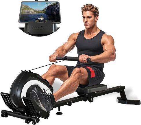 Rowing Machine, 12 Adjustable Resistance, Sliding Seat Cushion with LCD Display, Foldable, Weight Capacity 265lbs, Suitable for Home Use in Saudi Arabia