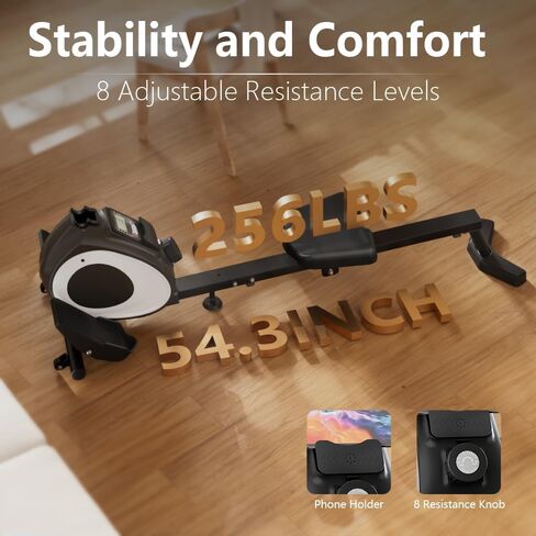 Rowing Machine, 12 Adjustable Resistance, Sliding Seat Cushion with LCD Display, Foldable, Weight Capacity 265lbs, Suitable for Home Use in Saudi Arabia