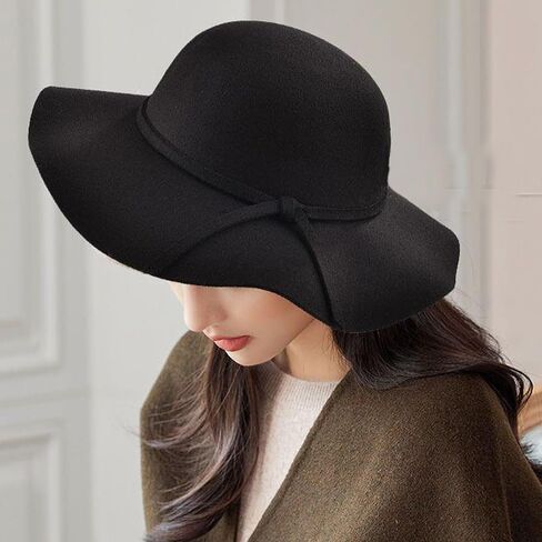 Fedora Hats for Women Hepburn Style Wide Brim Sun-Hat Rhinestone Dome Top Felt Hat Elegant Lady Wedding Floppy Hat in Saudi Arabia