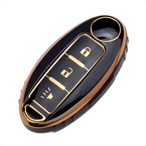 Black TPU Gold Edge Smart Key Fob Case Protective Cover Compatible with Infiniti JX35 Q50 Q60 QX56 QX60 QX80 for Nissan Altima Armada Maxima Murano Pathfinder Rogue