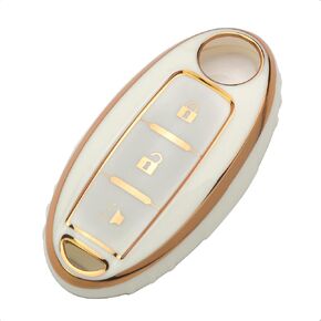 White TPU Gold Edge Key Fob Case Cover for Infiniti EX FX X G JX M Q QX Series for Nissan Altima Coupe Armada GT-R Maxima Murano Cross CABRIOLET Pathfinder Rogue in Kuwait