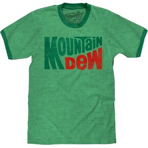 Tee Luv Men's Mountain Dew T-Shirt - Vintage MTN Dew Soda Logo Ringer Tee Shirt