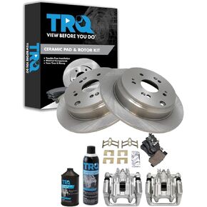 TRQ Rear Brake Pad & Rotor Kit Brake Caliper Brake Chemical Kit Brake Pads Brake Rotor Ceramic Compatible with 2002-2004 Honda CR-V