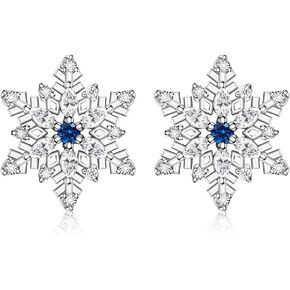 Snowflake Earrings Sterling Silver Christmas Stud Earrings for Women Sensitive Ears Blue CZ Winter Snow Flower Party Holiday Jewelry