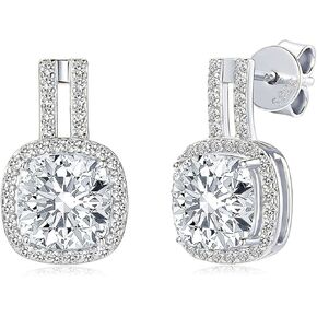 2CT Cushion Moissanite Stud Drop Earrings D Color VVS1 925 Sterling Silver Trendy Square Halo Earrings for Women Birthday Jewelry Gifts