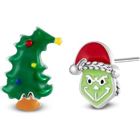 Bolenvi Mischievous Monster Stole Christmas Mismatched Stud Earrings - 925 Sterling Silver Posts - Dainty Studs for Women - Jewelry Gift for Christmas