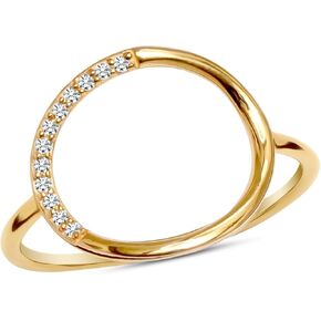 LeCalla 925 Sterling Silver Open Circle and Chain Statement Finger Ring | 14K Gold Plated Ring Jewelry |Minimalist Wedding Ring for Women Wedding Band Gift for Her