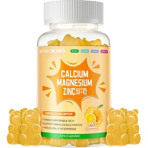 Calcium Magnesium Zinc Gummies with Vitamin D3 & K2 - High Potency Enhanced Absorption -60 Orange Gummies