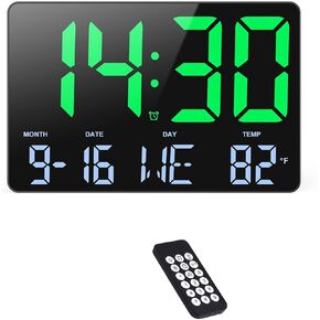KeeKit Led Wall Clock, Digital Wall Clock, Digital Clock with Remote Control, Date Week Temperature for Living Room Decor, Large Wall Clocks for Bedroom Office Garage - Green