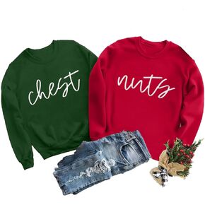 KIDDAD Christmas Sweatshirt Matching Couple Sweater - Chest and Nuts Pullover Merry Christmas Tee Casual Long Sleeve Apparel